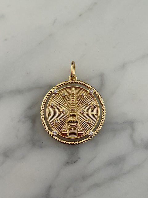 Eiffel tower gold&zirconium medallion
